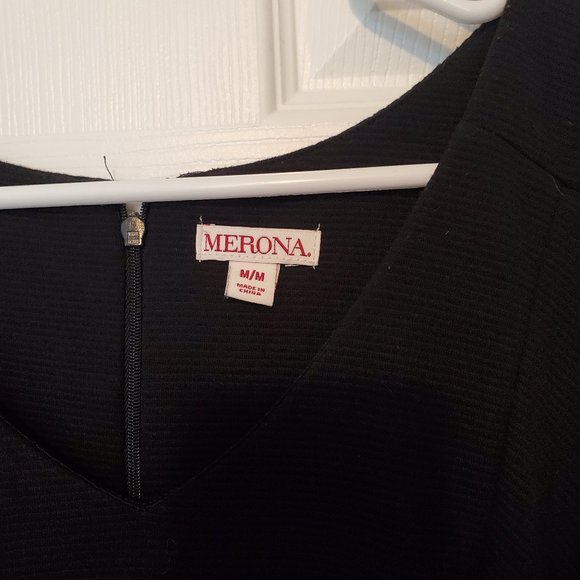 Merona Black Ribbed A-Line Cap Sleeve Dress, Size Medium M - Picture 2 of 4